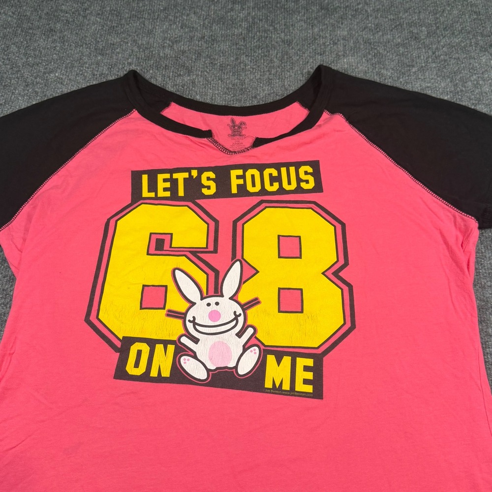 Vintage Y2K Happy Bunny Focus On Me  Pink Shirt Junior XXL Fits Womens Medium